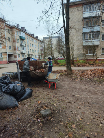 На этой неделе в рамках осеннего месячника провели уборку опавшей листвы и мусора на придомовых территориях по пр. Ленина, д. 59,63,92,94,96,114,118,122.